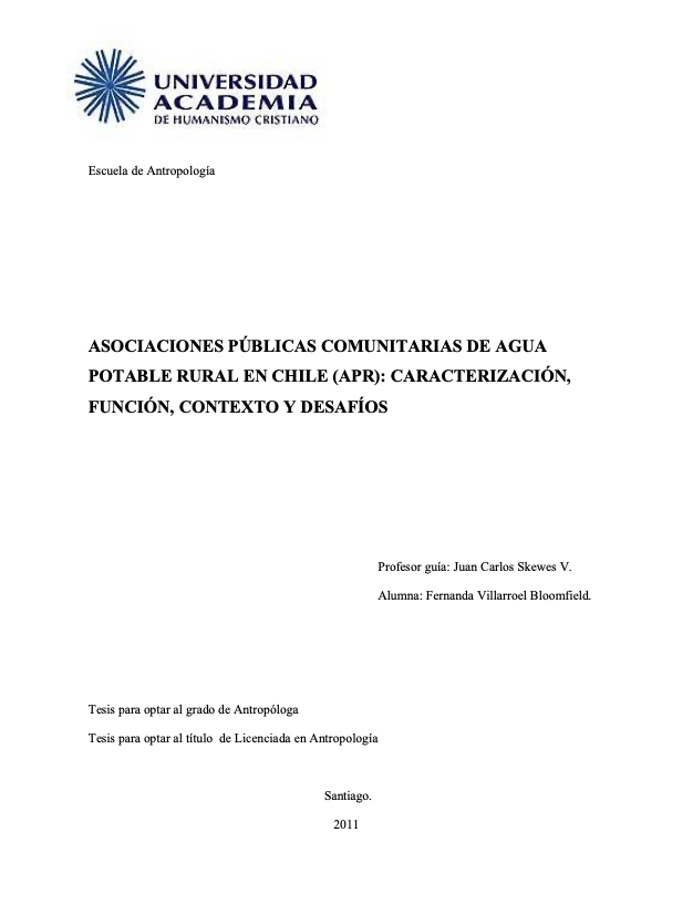 Asociaciones públicas comunitarias de agua potable rural en Chile APR: caracterización, función, contexto y desafíos.